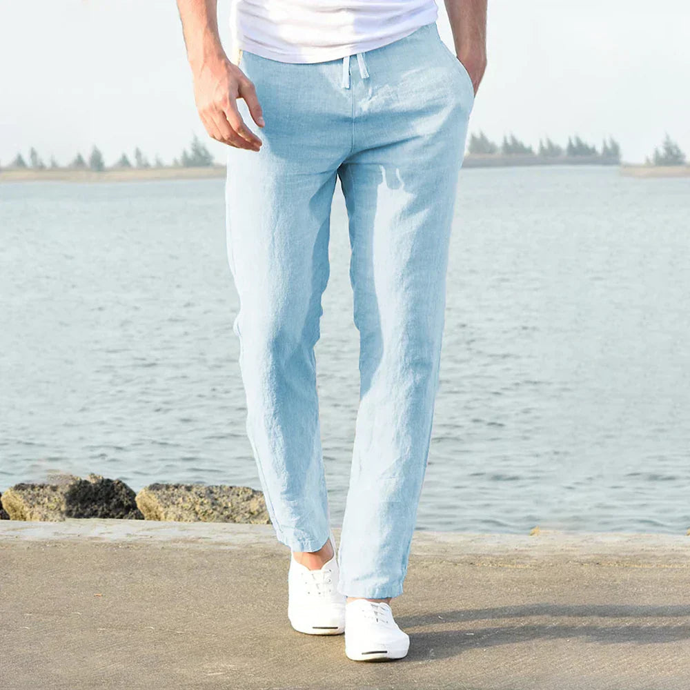 Men's loose-fit linen trousers side view