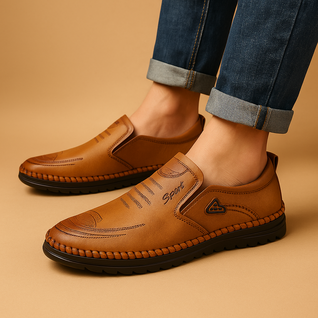 Men's slip-on shoe top view showing design