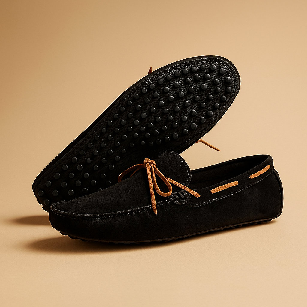 Black slip-on loafers side view