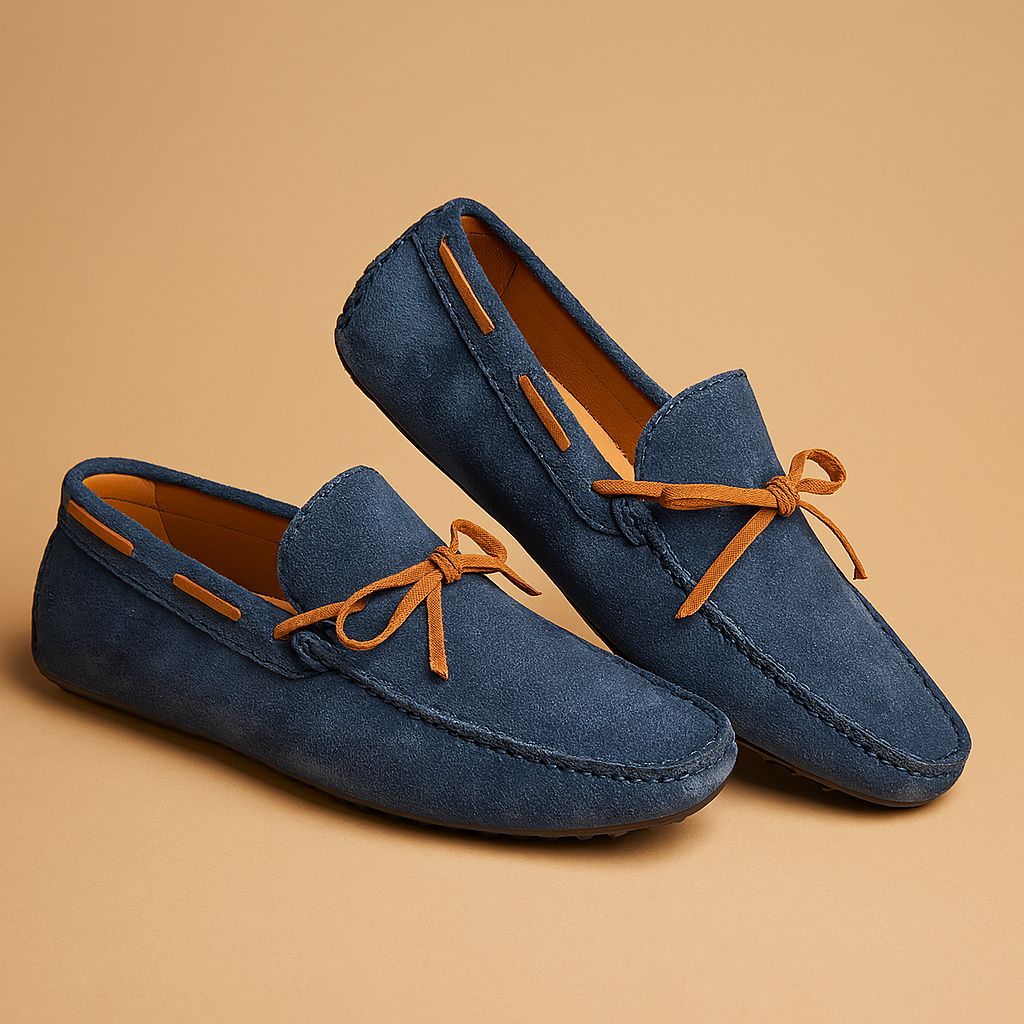 Navy slip-on loafers front view