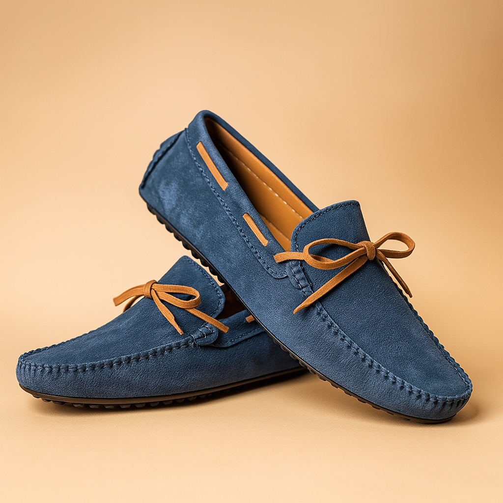 Brown slip-on loafers top view