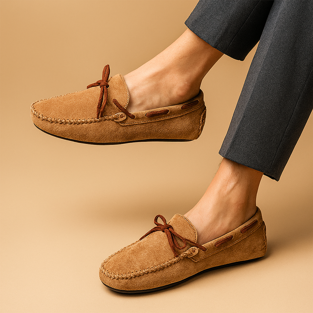 Green slip-on loafers close-up sole
