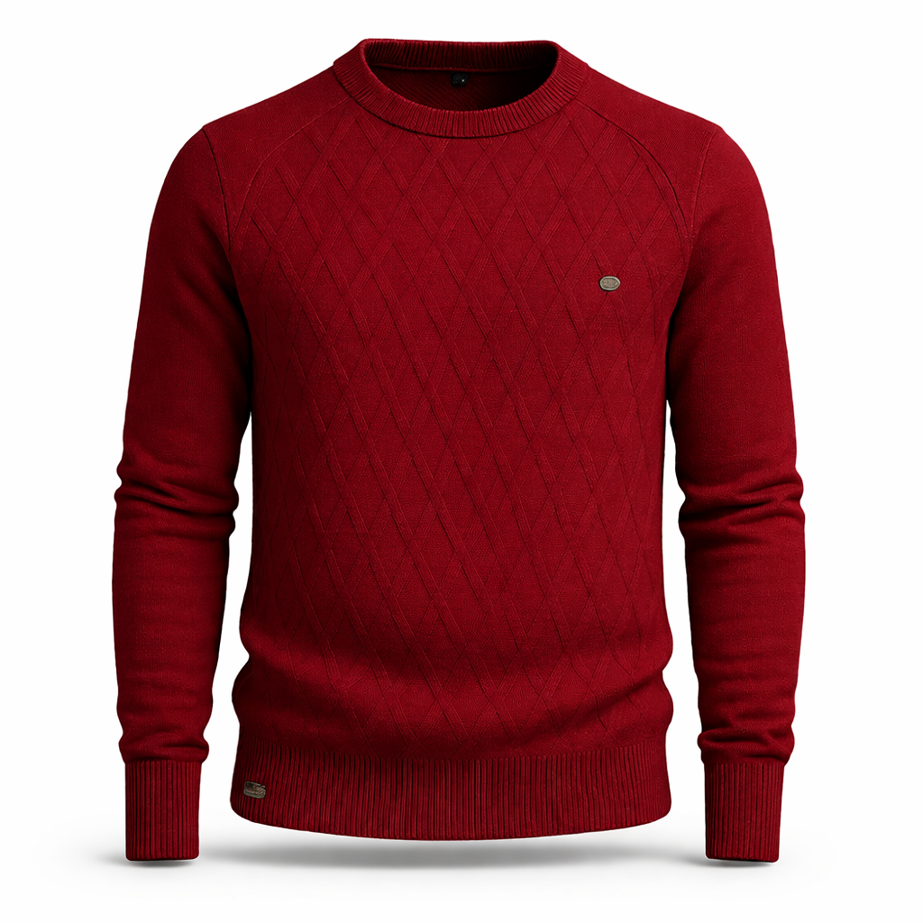 Model wearing cable knit jumper