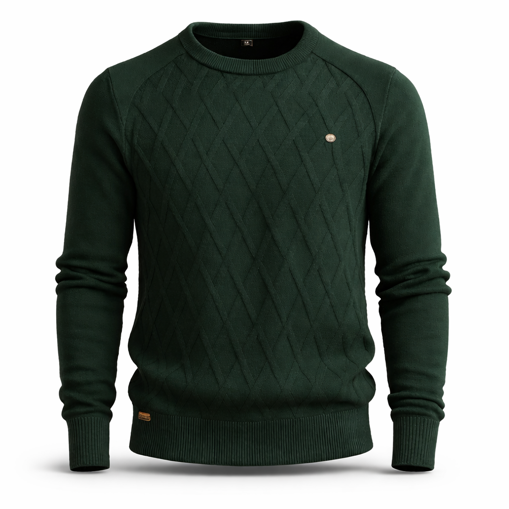 Cable knit jumper styled with jeans