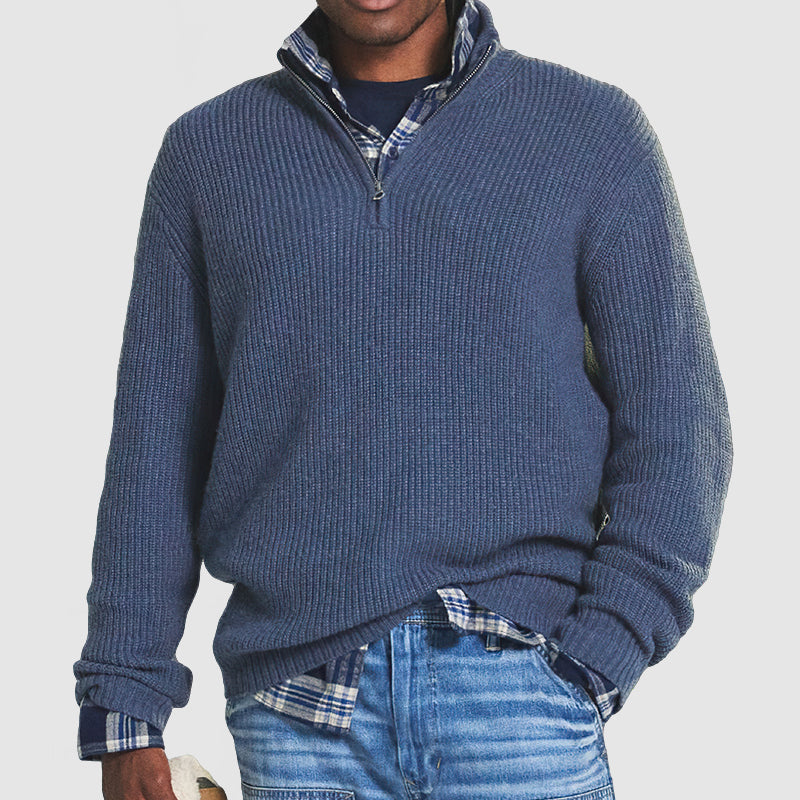 Men's half-zip knit sweater side view