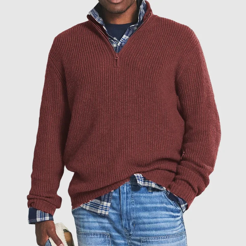 Men's half-zip knit sweater back view