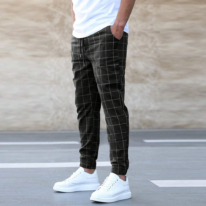 Checked slim-fit trousers front view
