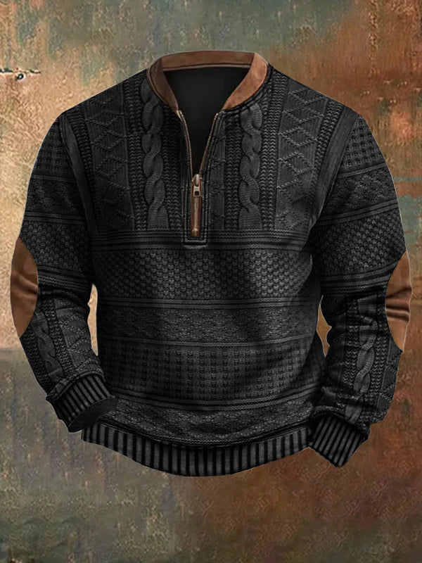 Men's knit jumper close-up of zip neckline