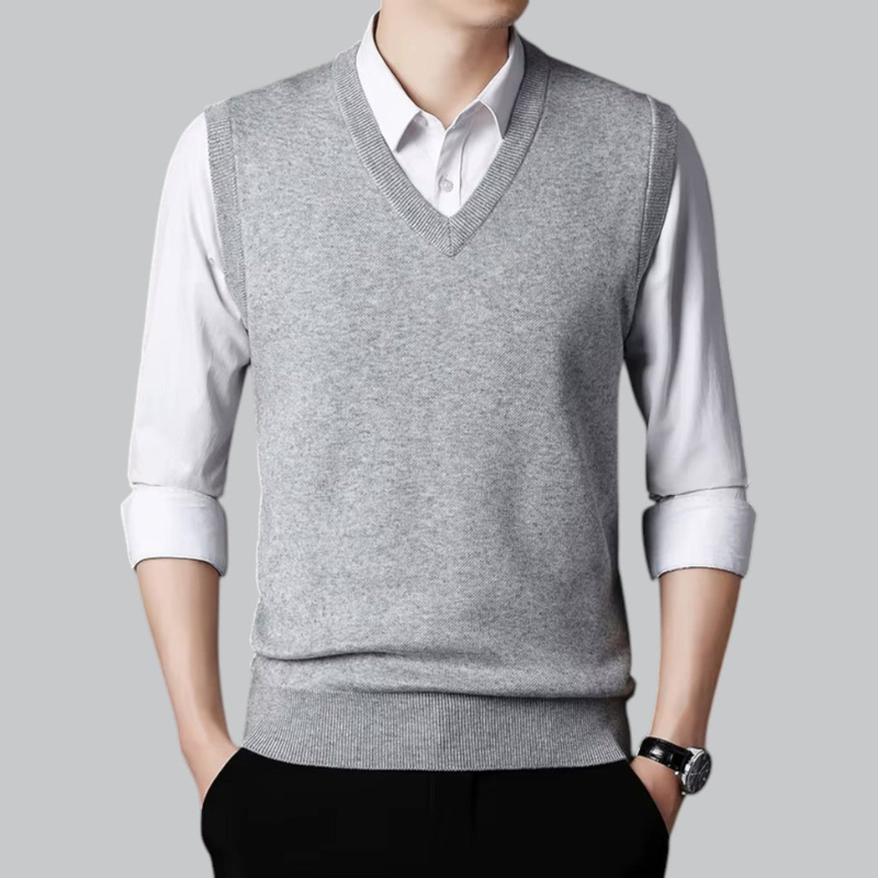 Men's gilet worn over a shirt