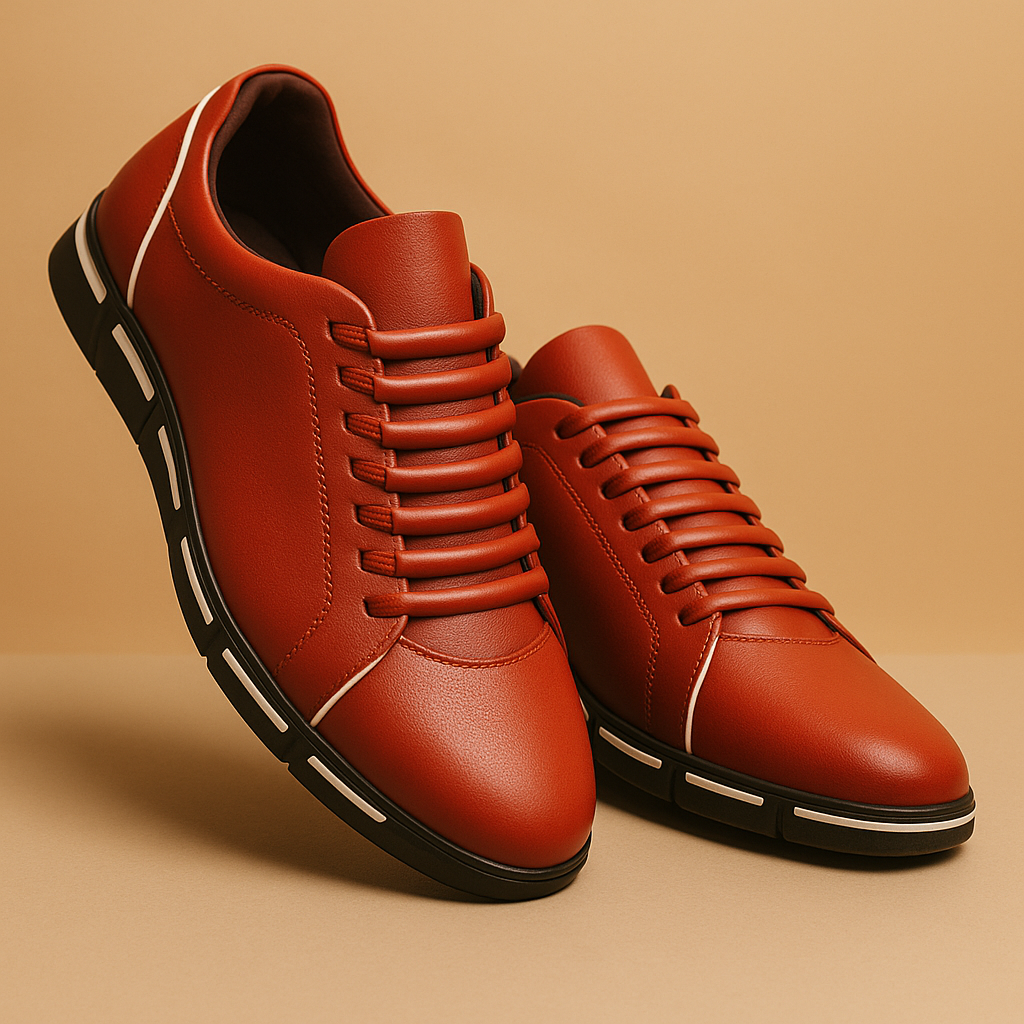 Men's lace-up shoes worn outdoors
