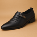 Black pointed toe business shoes side view