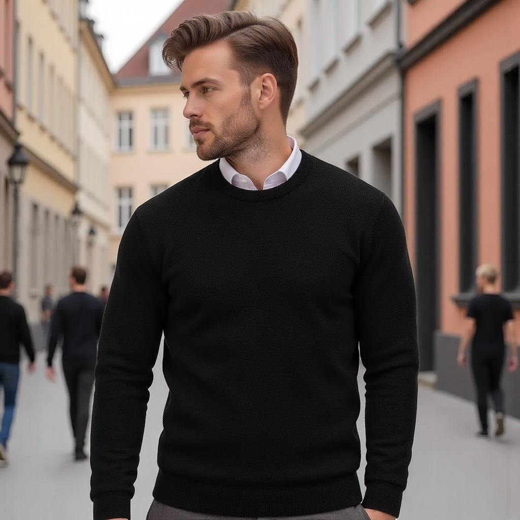 Men's round neck jumper front view