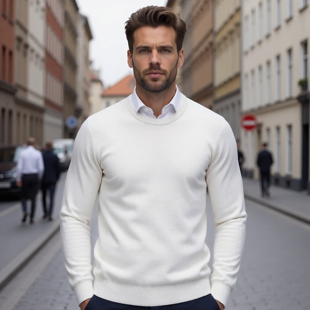 Men's plain jumper close-up detail