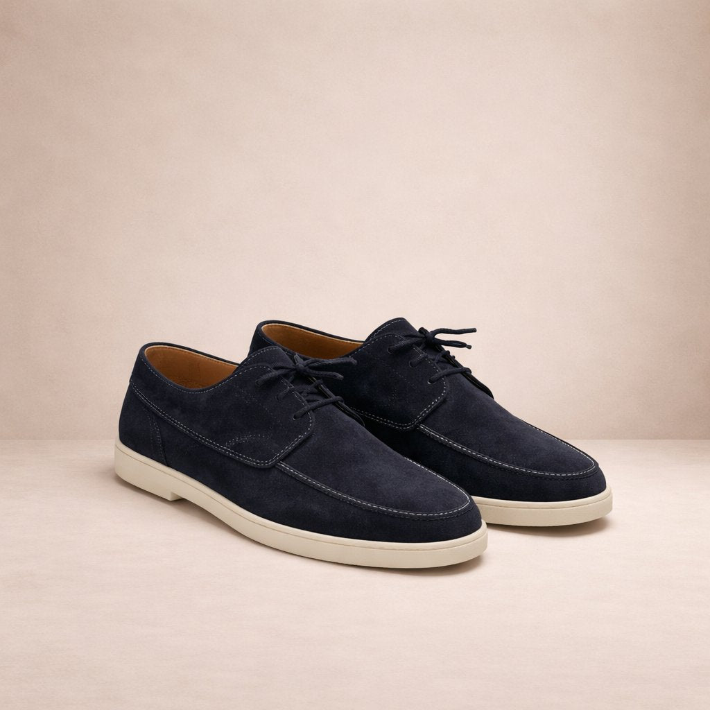 Close-up of suede loafer detail