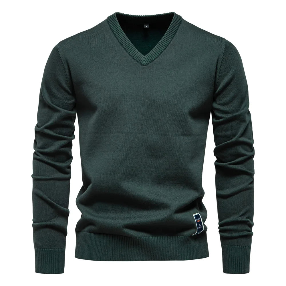 Men's V-neck knit jumper front view