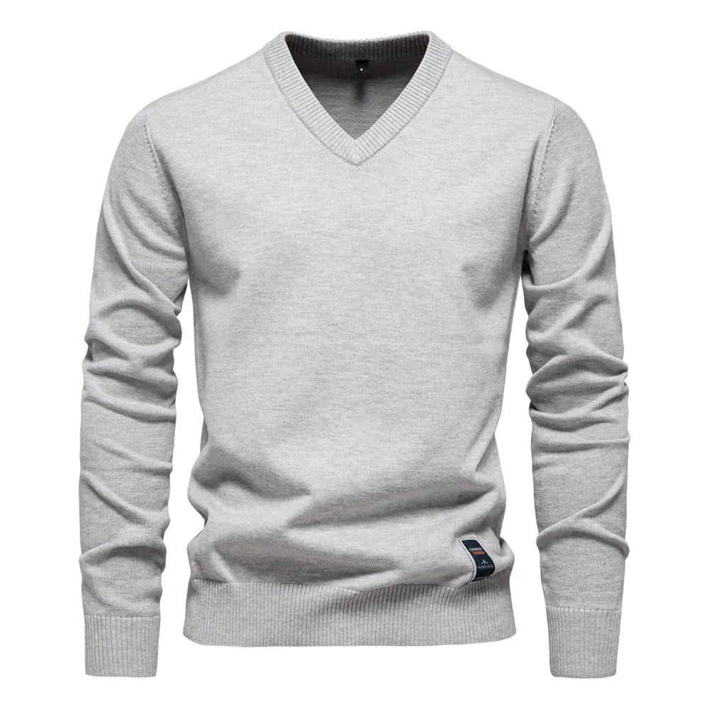 Men's V-neck knit jumper side view