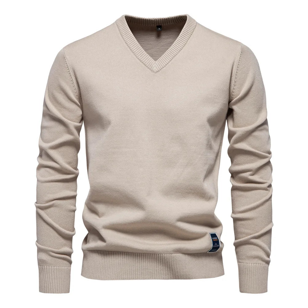 Men's V-neck knit jumper back view
