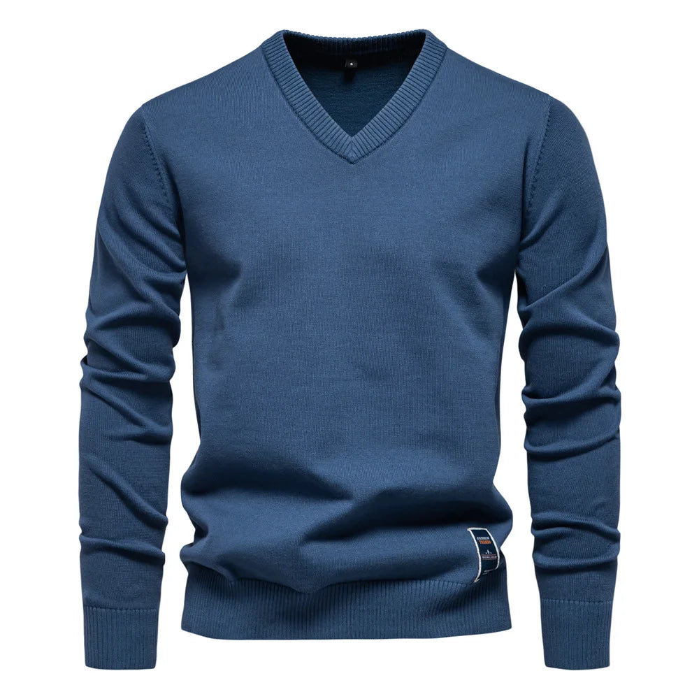 Men's V-neck knit jumper colour range display