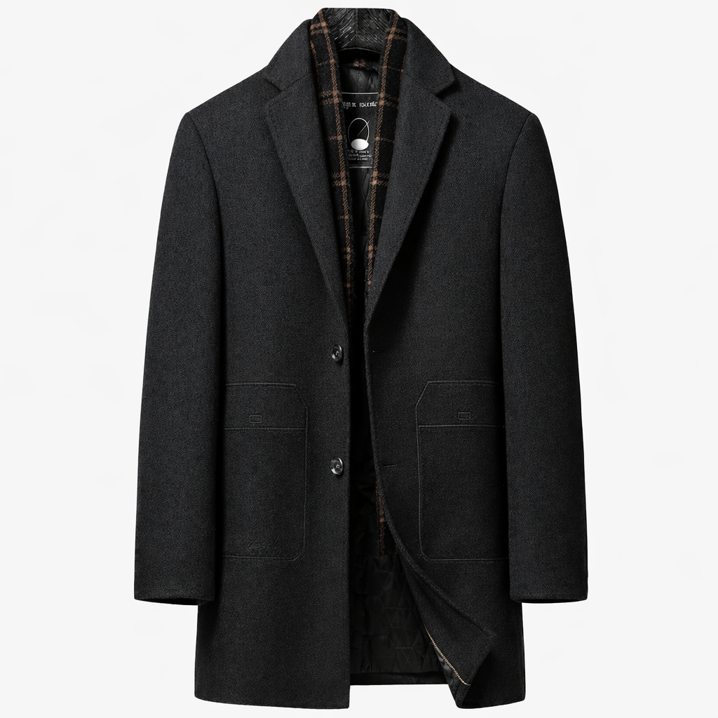 Wool blend overcoat front view