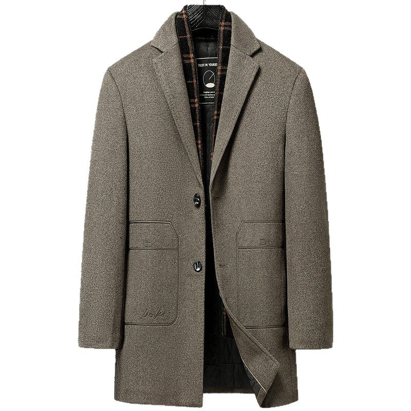 Wool blend overcoat side view