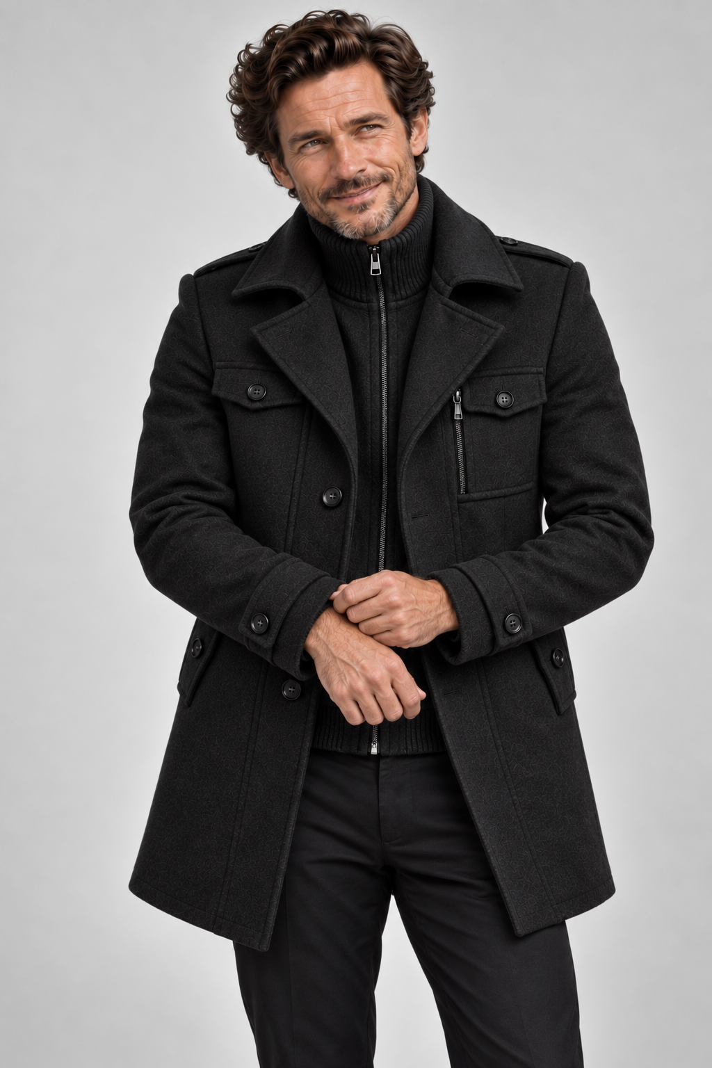 Men's wool overcoat colour options display