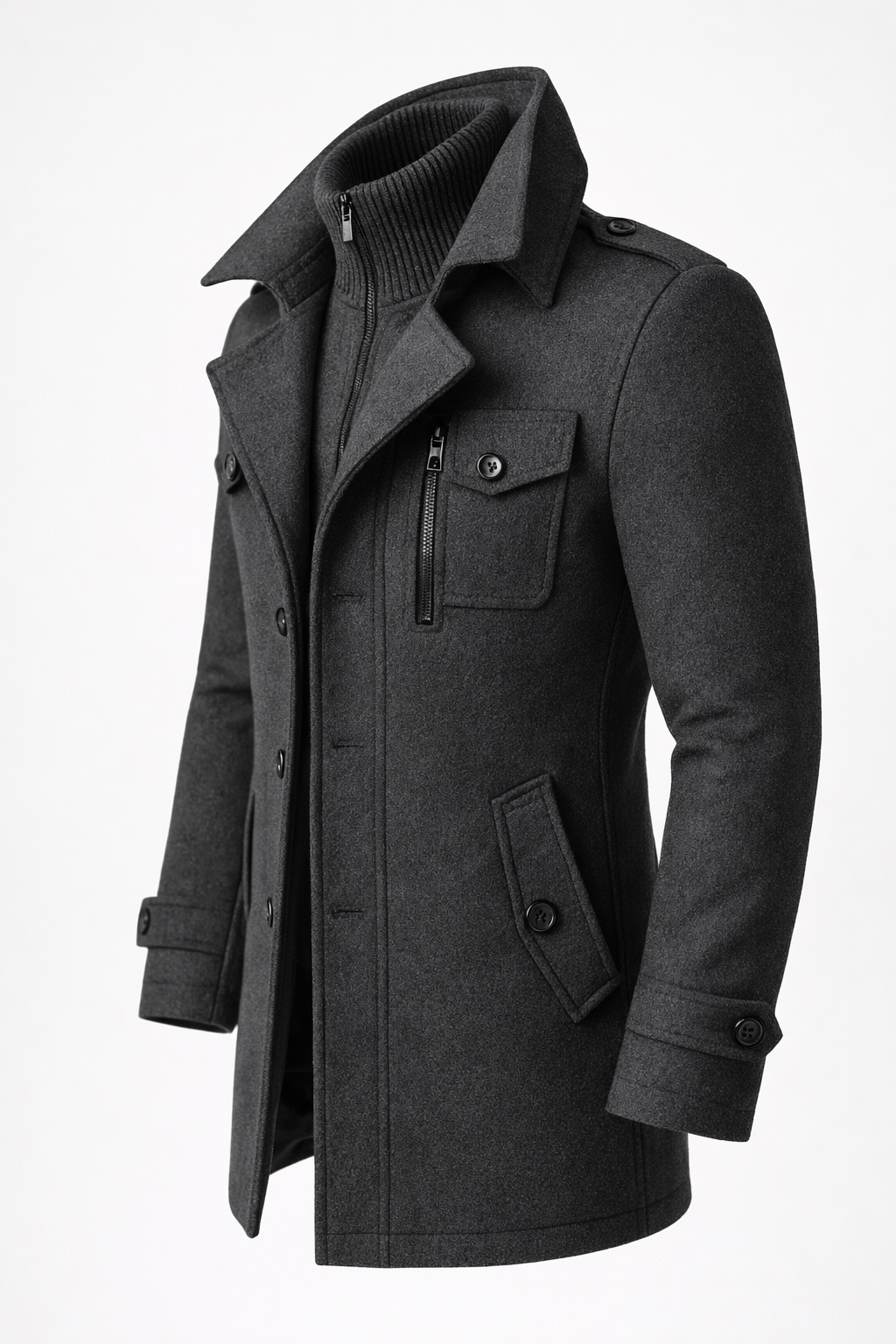 Men's long wool overcoat full length view