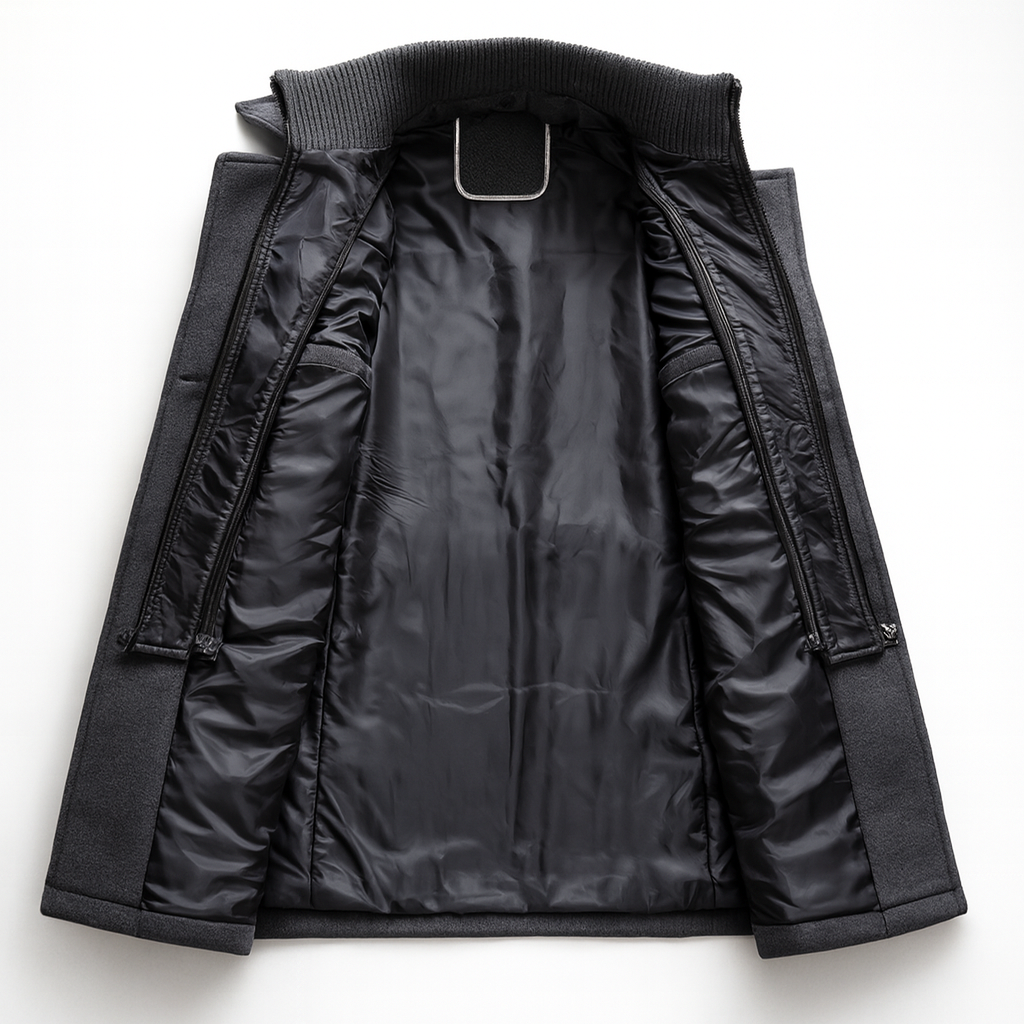 Men's camel wool overcoat styled outdoors