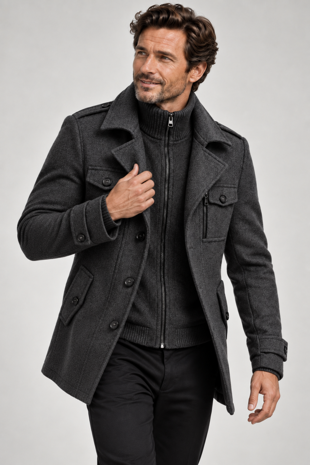 Men's overcoat sleeve and cuff detail