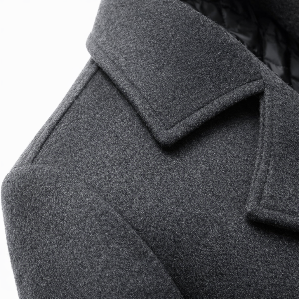 Overcoat styled with roll neck jumper