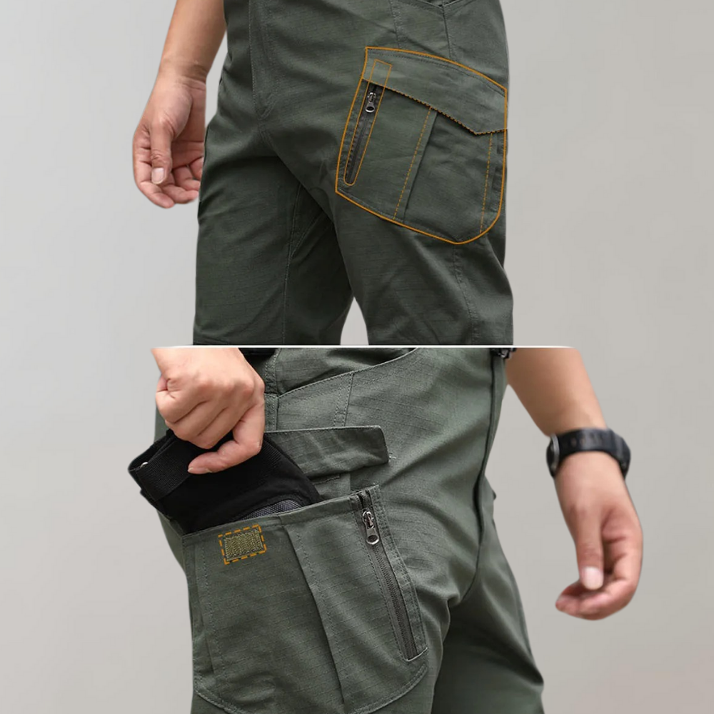 Close-up of cargo trousers pocket detail
