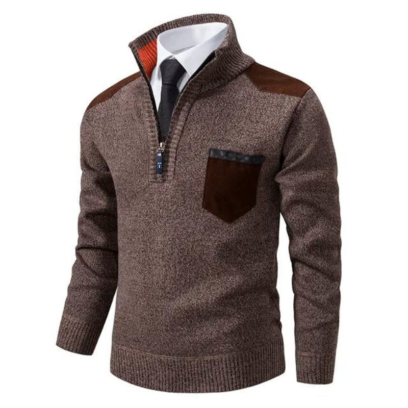 Men's half zip knit jumper close-up detail
