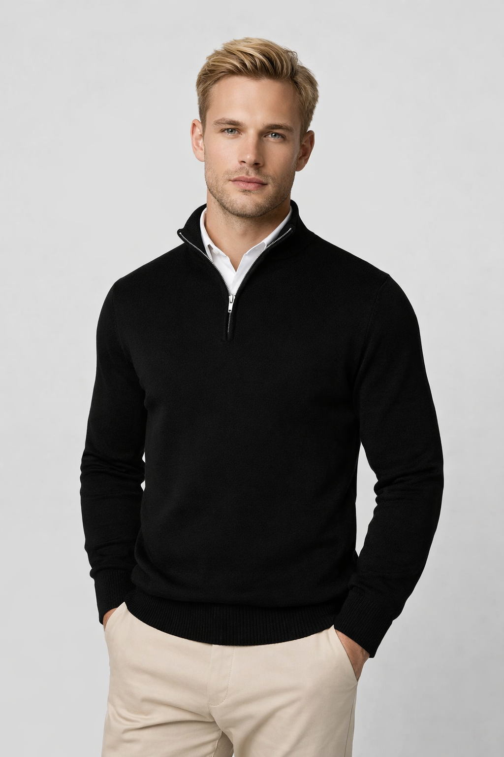 Men's half-zip knitted jumper front view