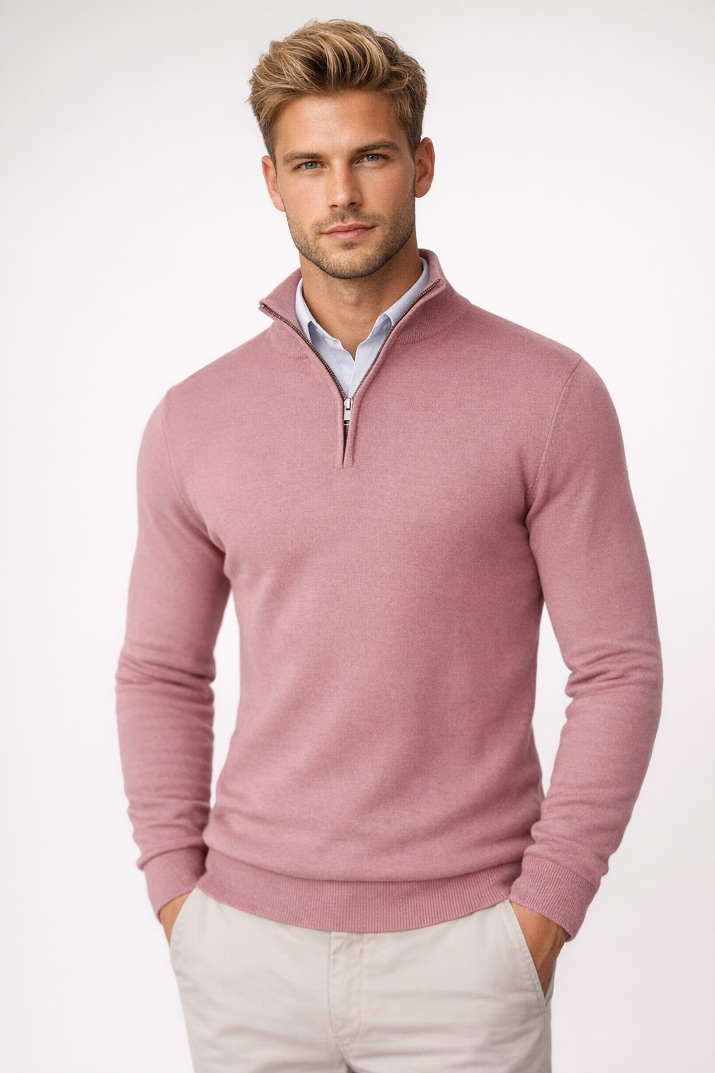 Half-zip jumper with standing collar detail