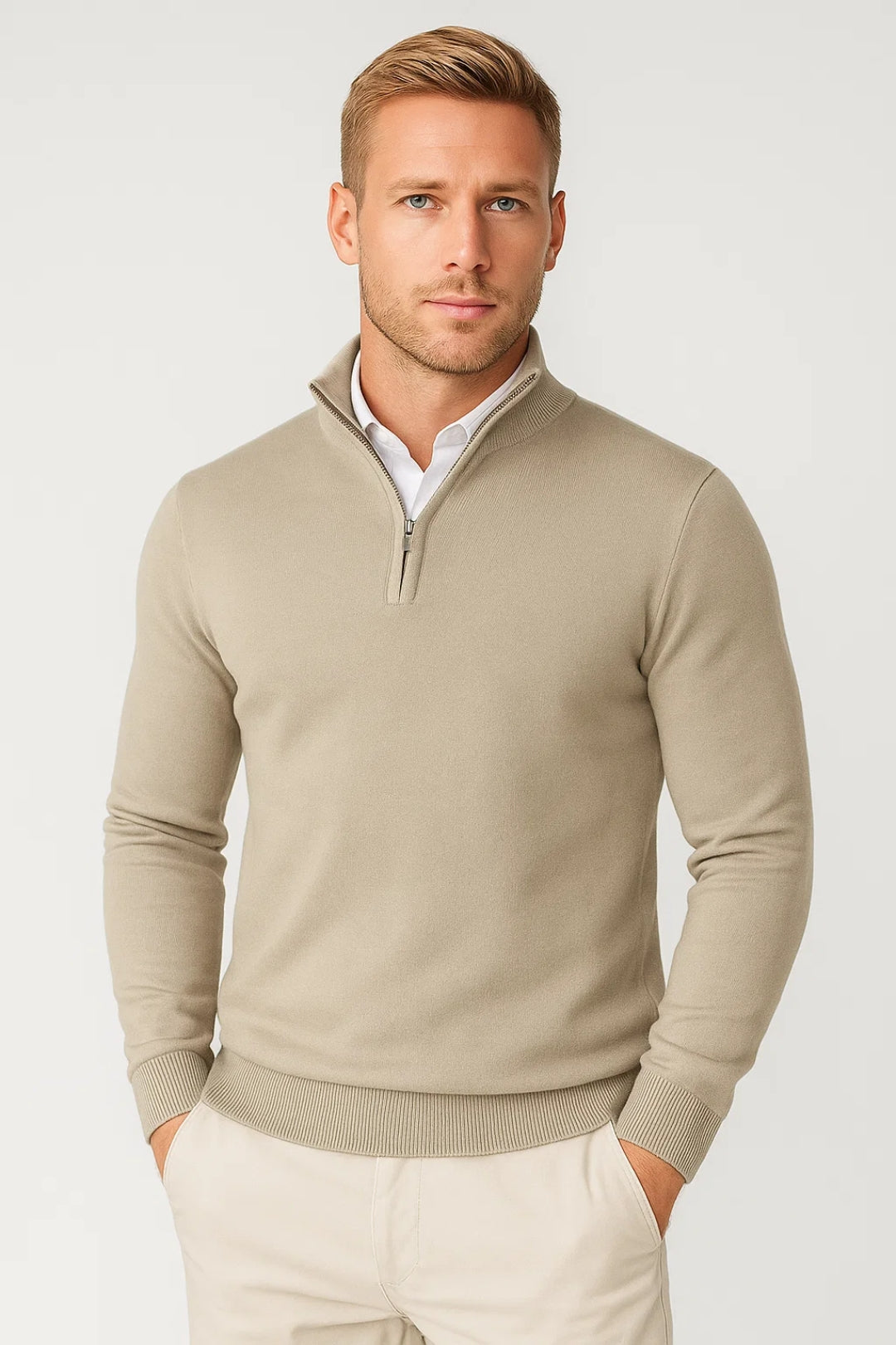 Close-up of half-zip fastening