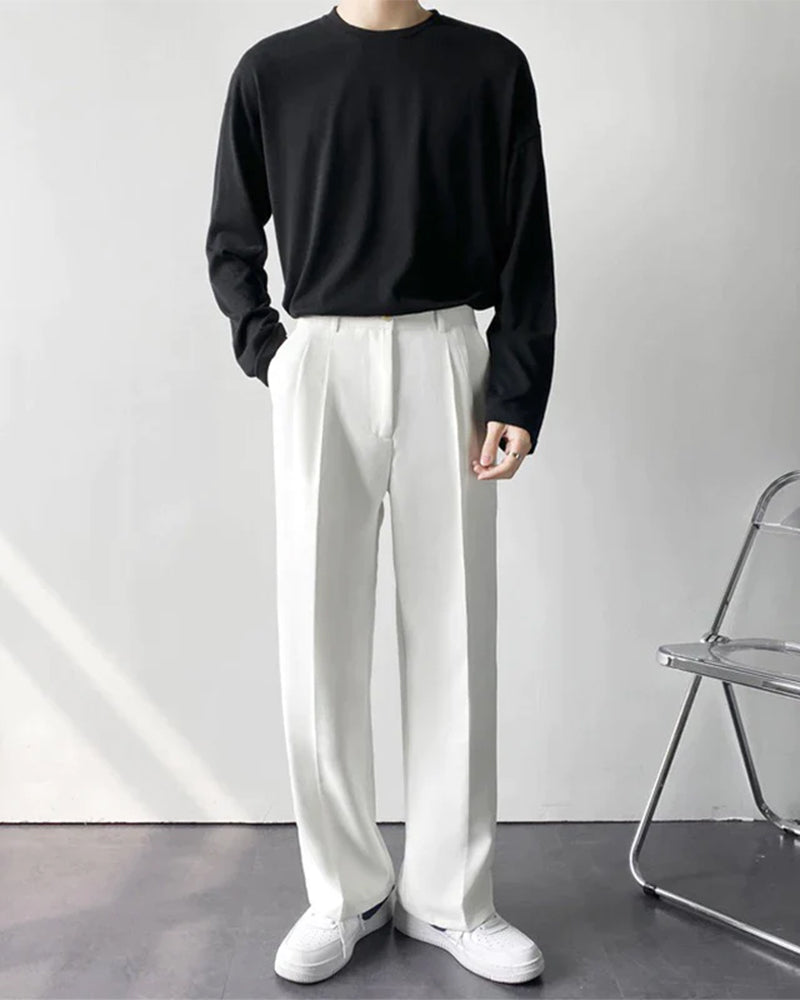 Back view of wide-leg high-waist trousers