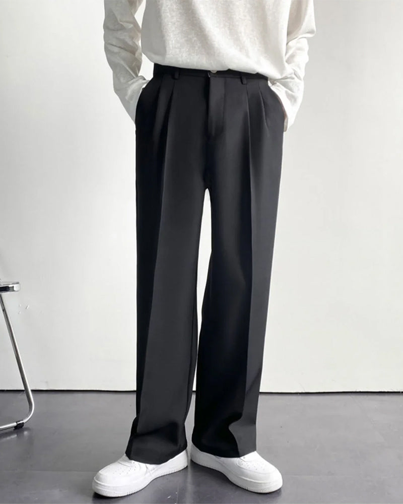 Black wide-leg high-waist trousers side view