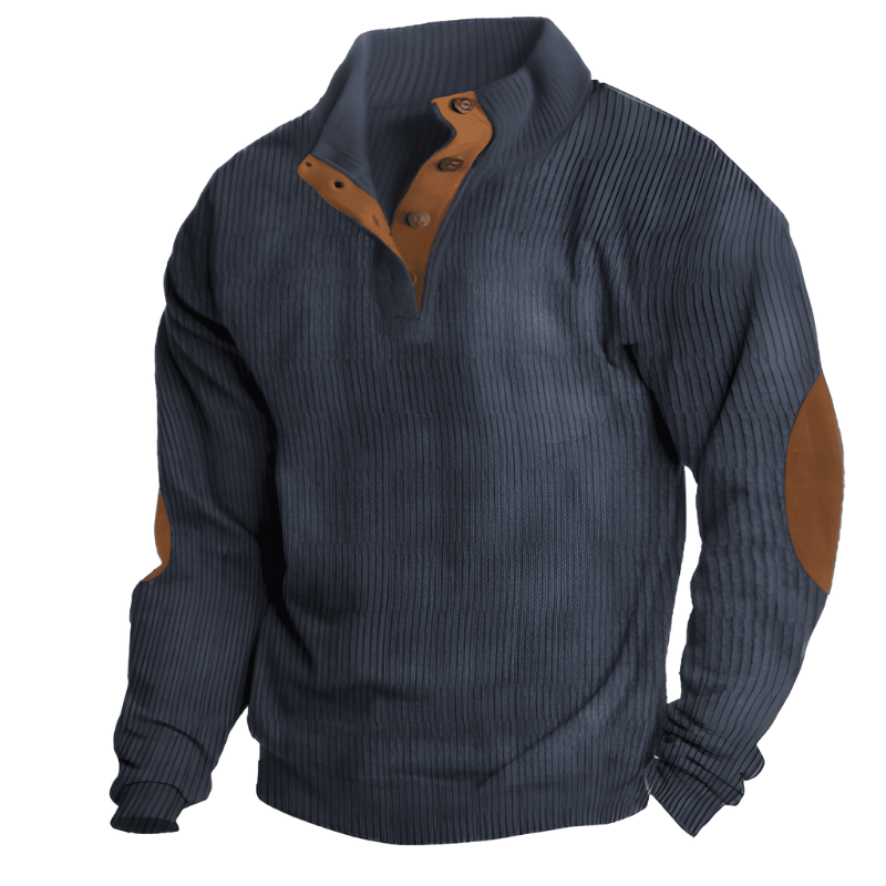 Men's knitted jumper with stand collar front view