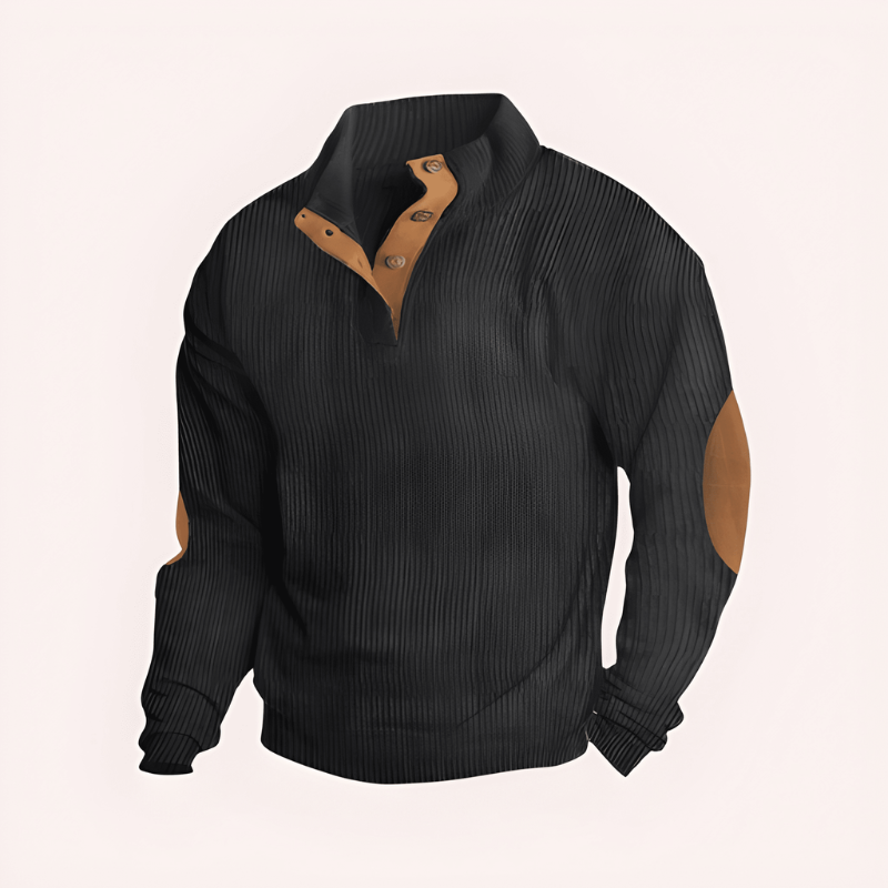 Men's button stand collar jumper side view