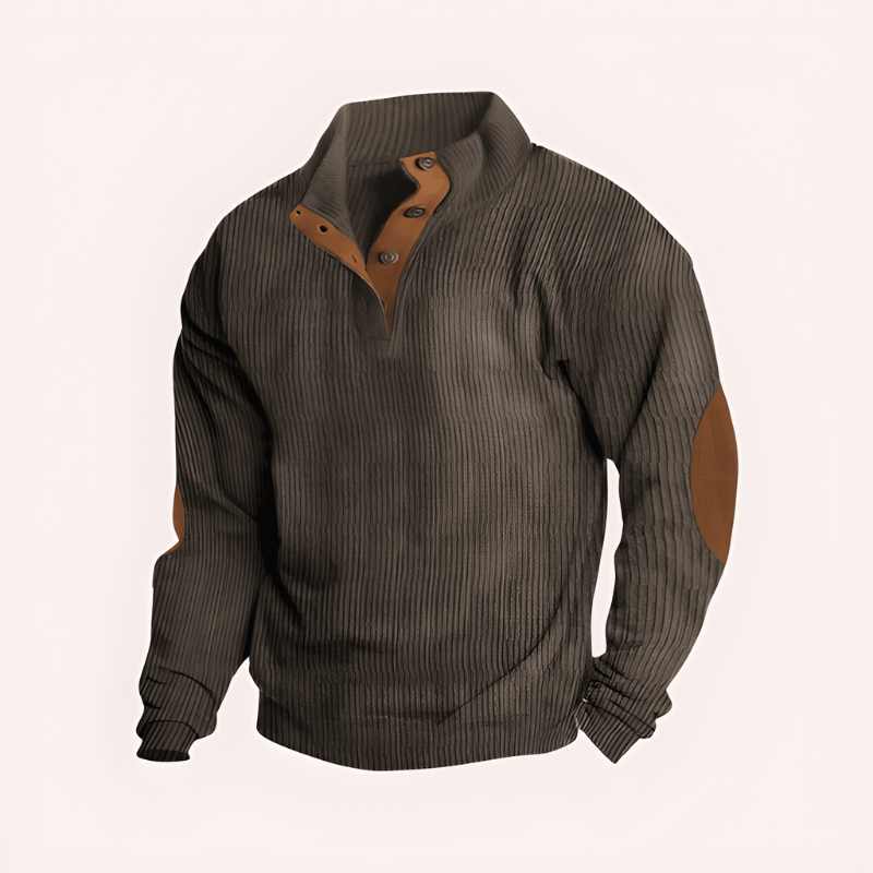 Close-up of knitted jumper collar and buttons