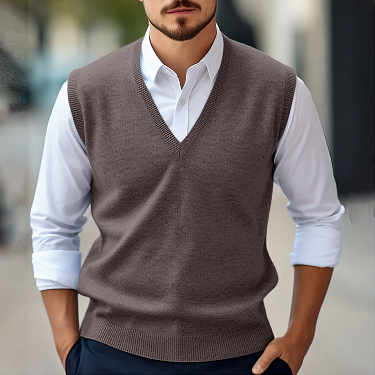 Men's sleeveless jumper back view