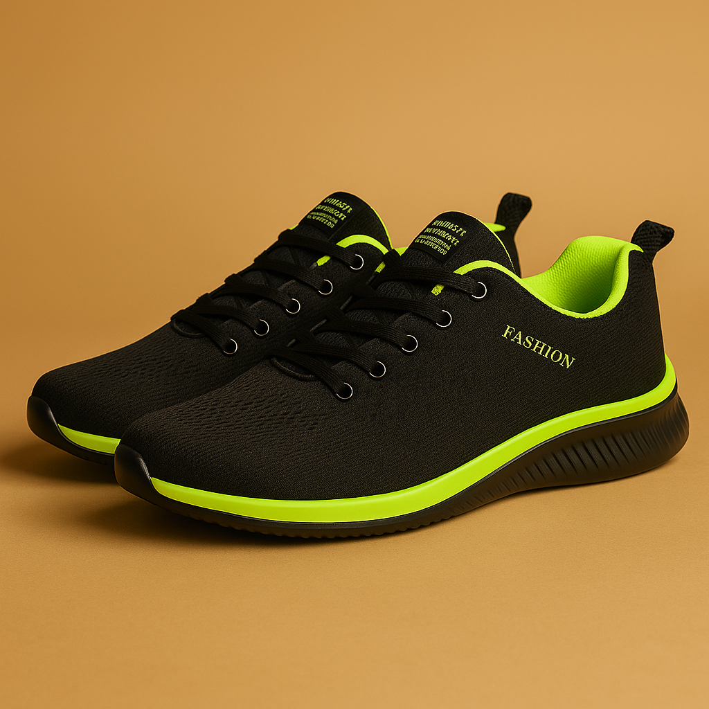 Men's running shoe pair on display