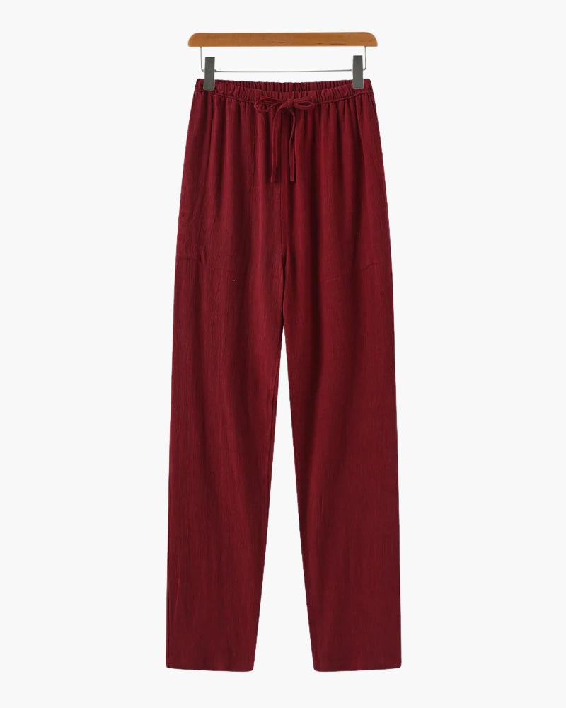 Men's linen trousers close-up detail