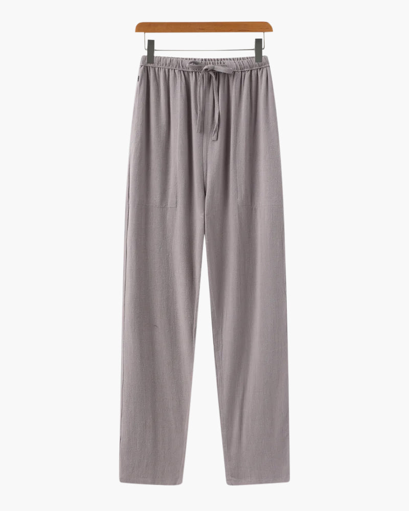 Men's linen trousers worn outdoors