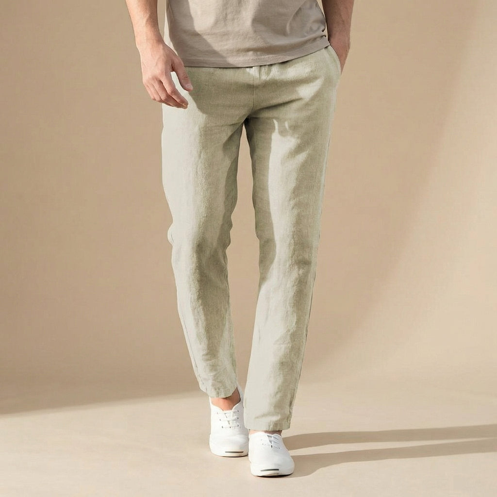Linen blend summer trousers front view