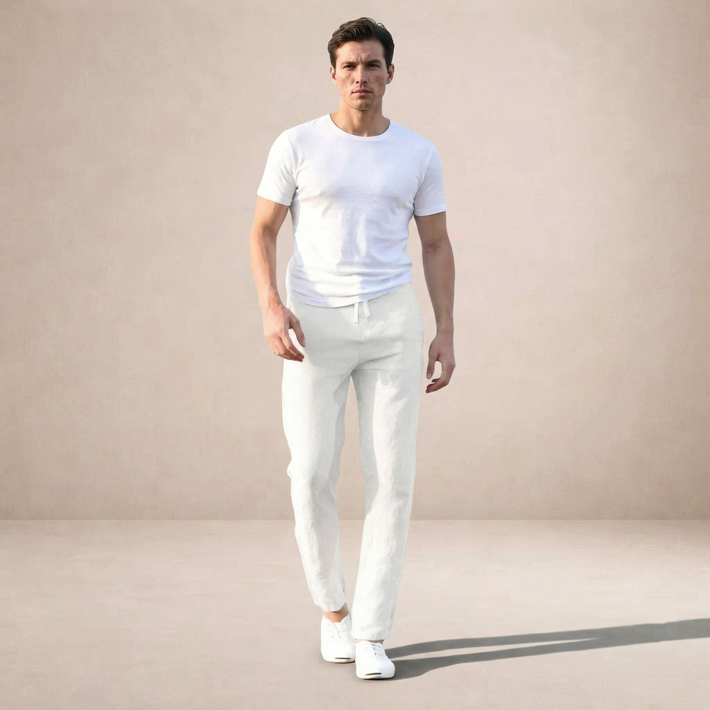 Linen blend trousers elastic waistband detail