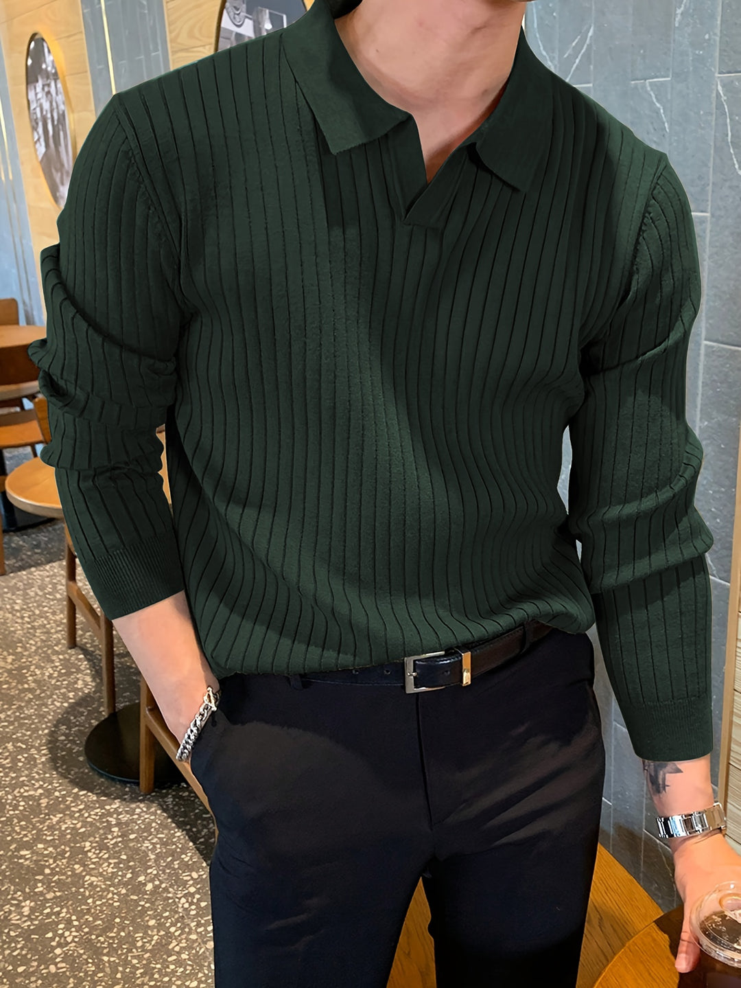 Full look styled with polo collar jumper