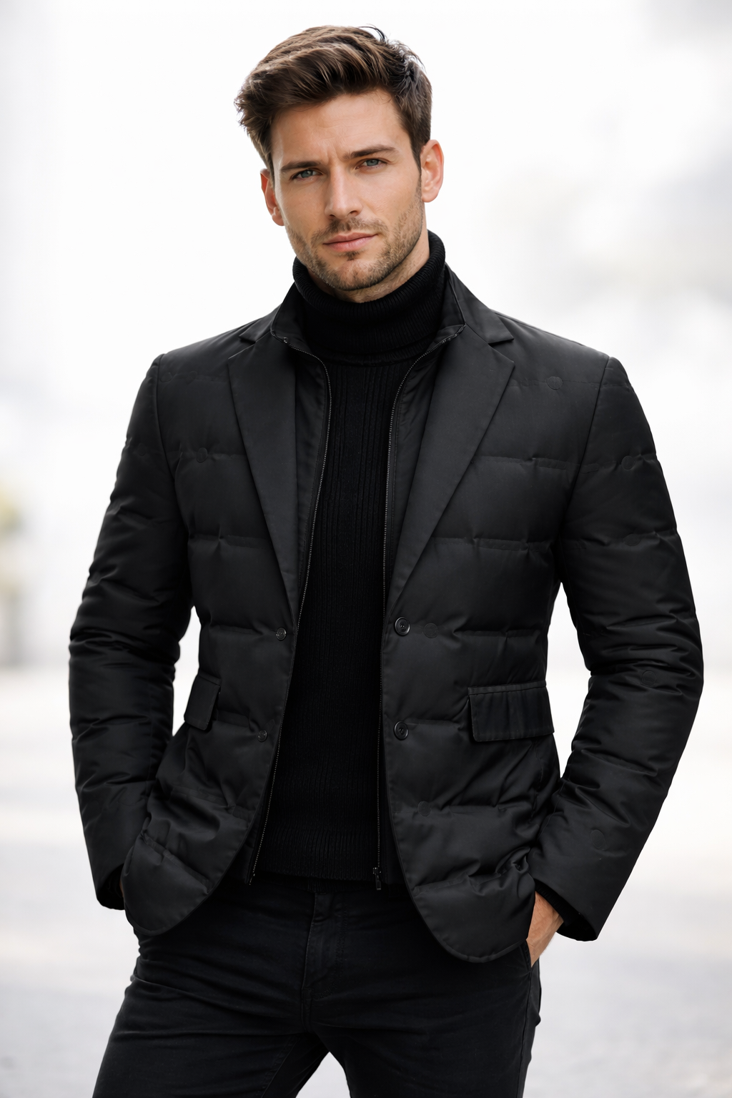 Men's quilted jacket in black colour