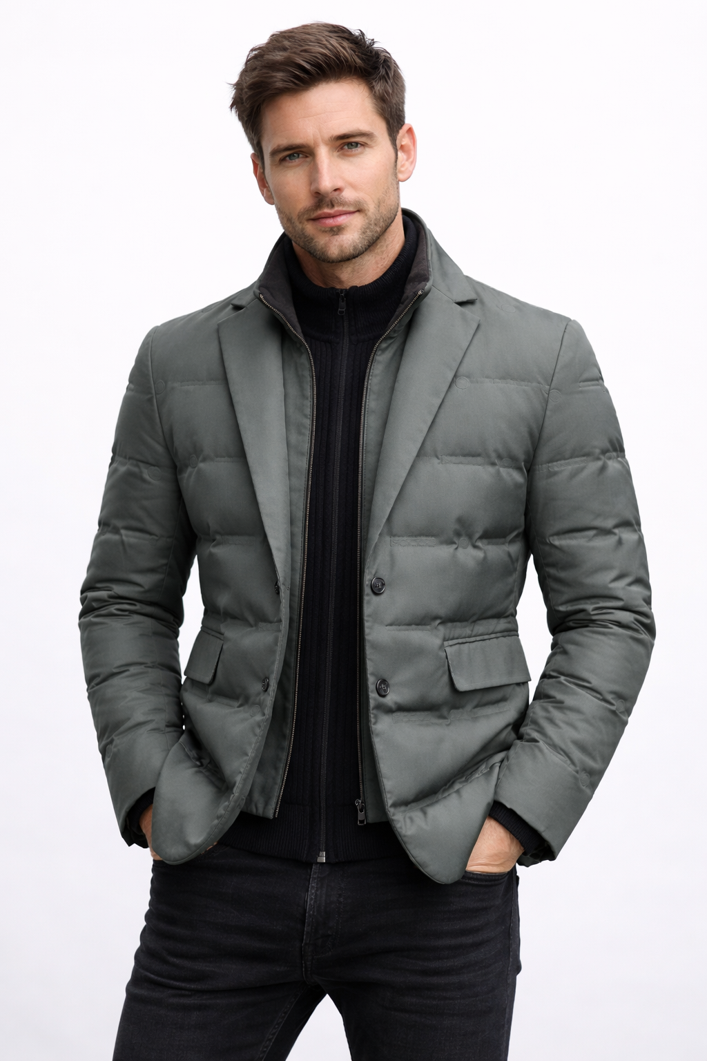 Men's quilted jacket in green colour