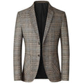 Front view of check two-button blazer