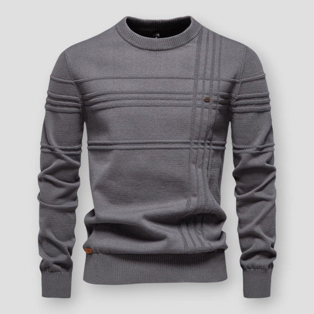 Dark grey crew neck sweater front view